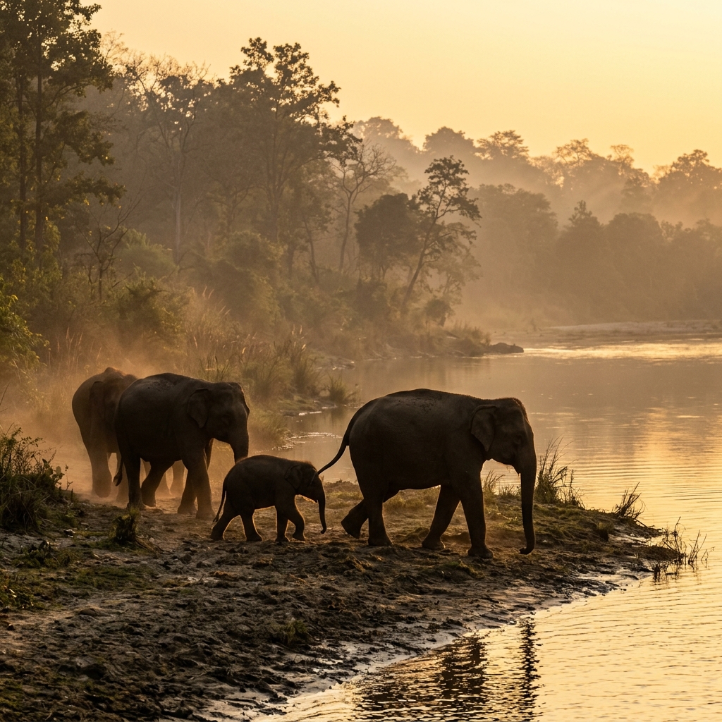Elephants in natural habitat
