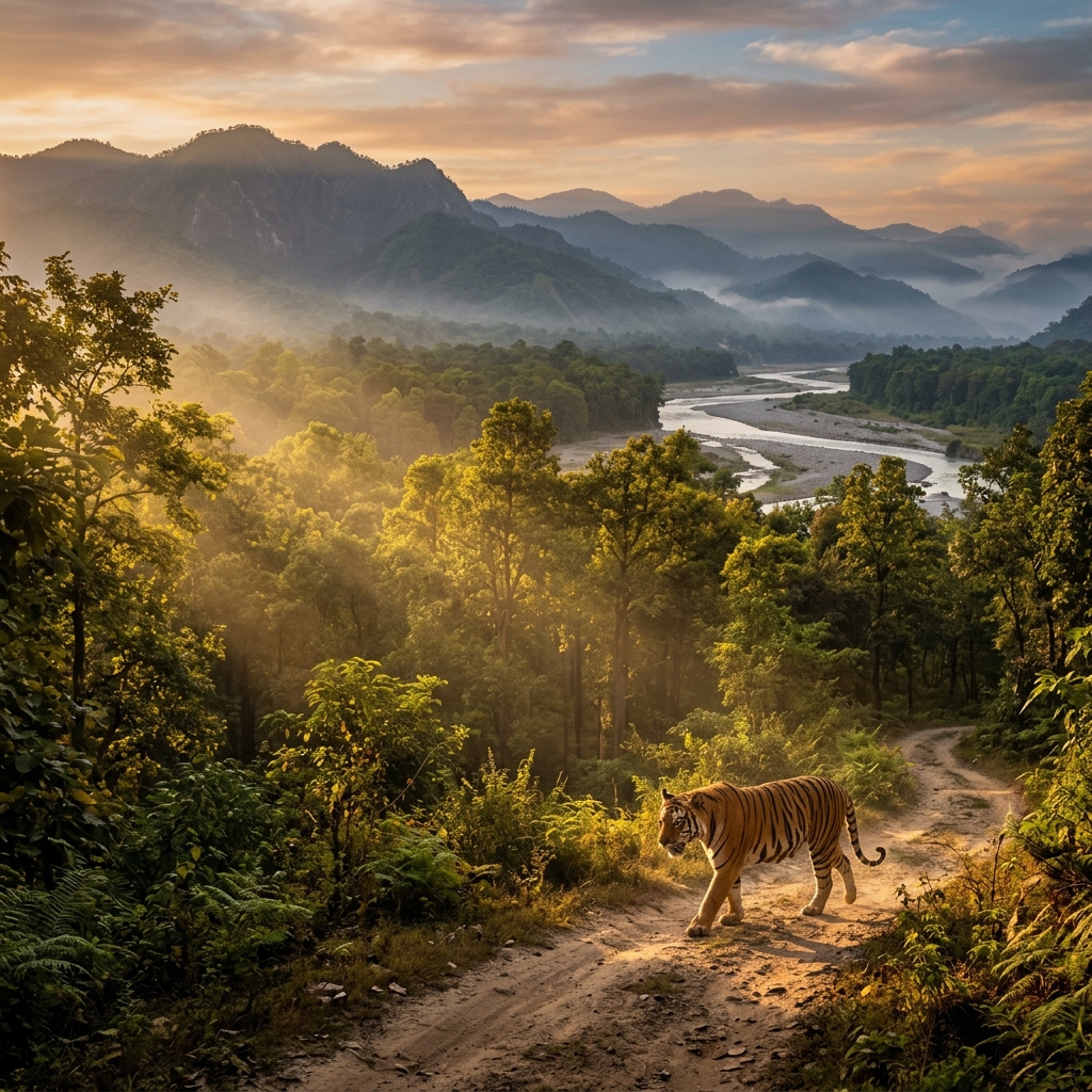 Wildlife safari — tiger in natural forest habitat